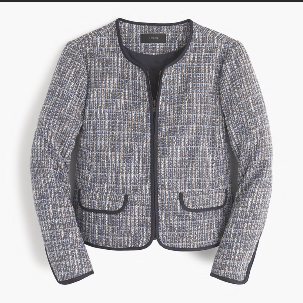 J Crew Flecked Tweed Zip Front Blazer
